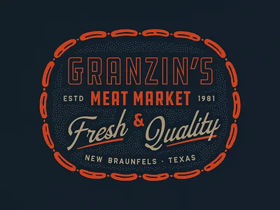 Granzin's Meat Market branding design food fresh graphic design illustration illustration art logo meat market quality retro retro typography sausage texas texture typography vector
