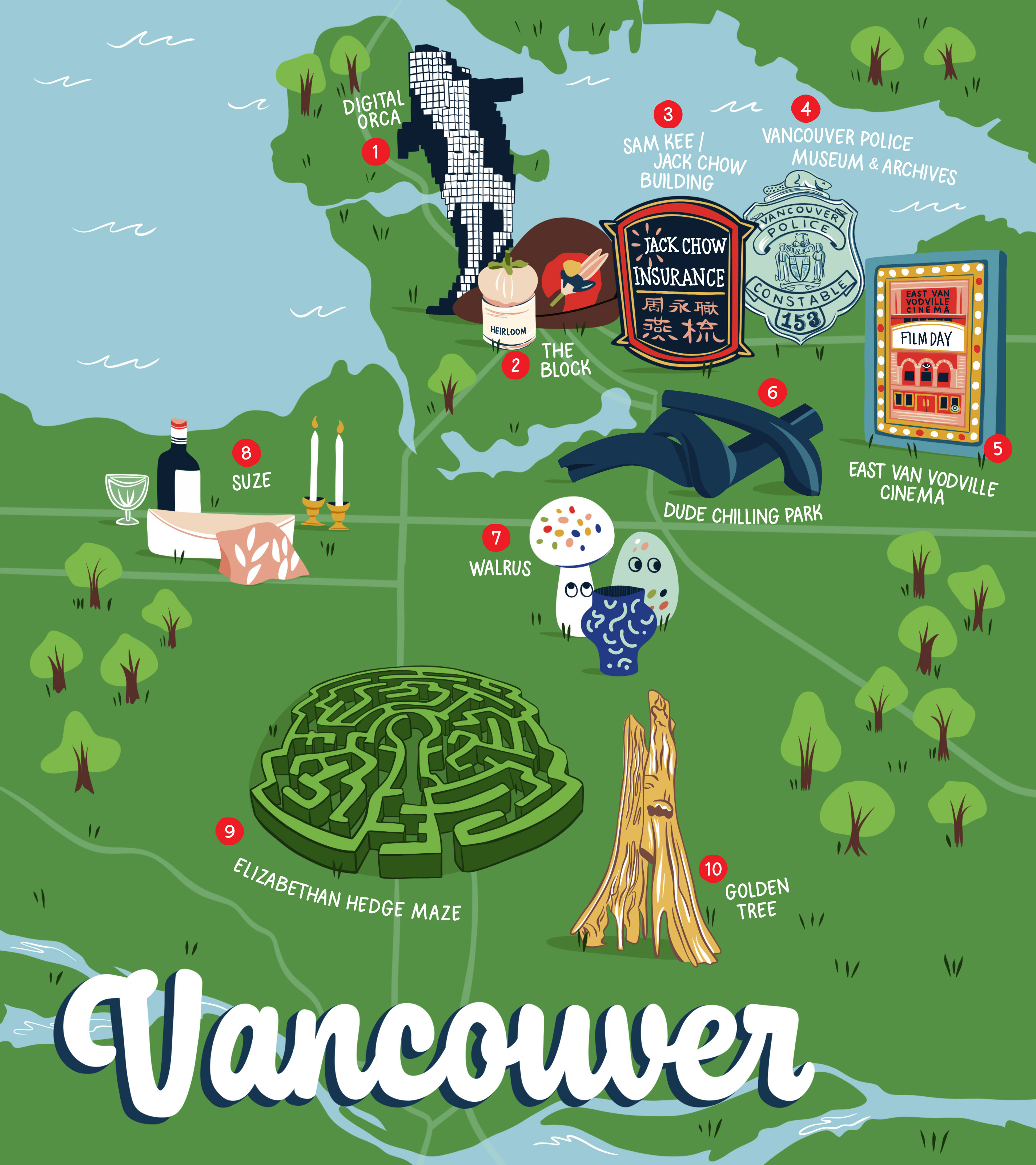 Vancouver Illustrated Map for Porter Airlines digital illustration editorial illustration illustrated map illustration map design map maker