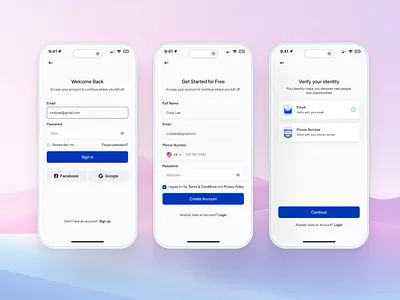 Sign In / Sign Up Mobile Screen app design authentication clean ui minimal design mobile app mobile ui modern ui signin signup ui design uiux user flow ux design verification
