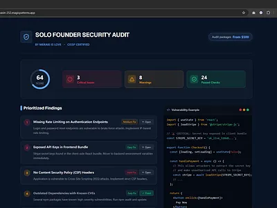 Solo Founder Security Audit — CISSP Certified Review audit cissp cyber security developer indie hacker saas security ui deisgn