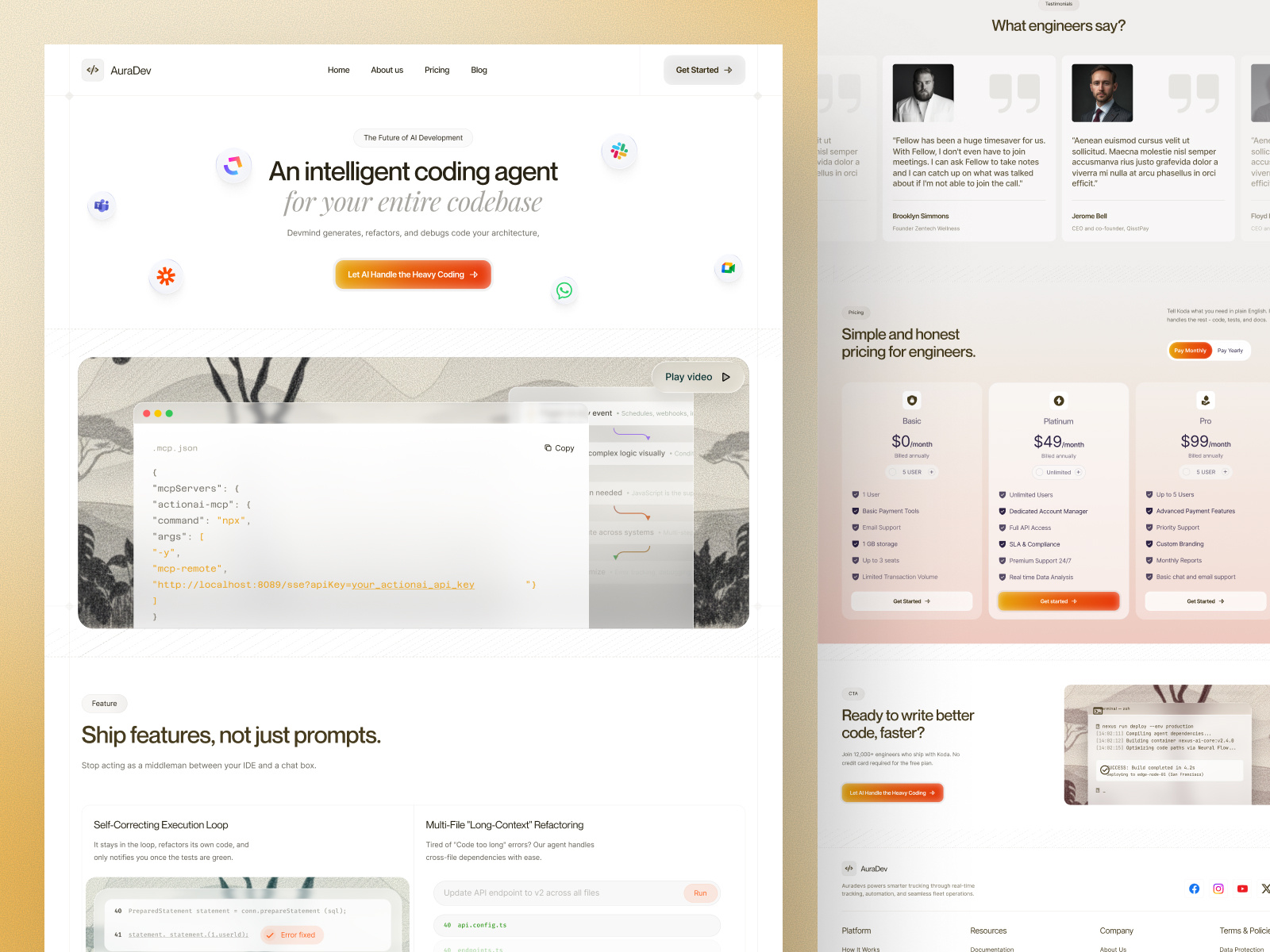 Example of AuraDev – AI Coding Agent Website Design
