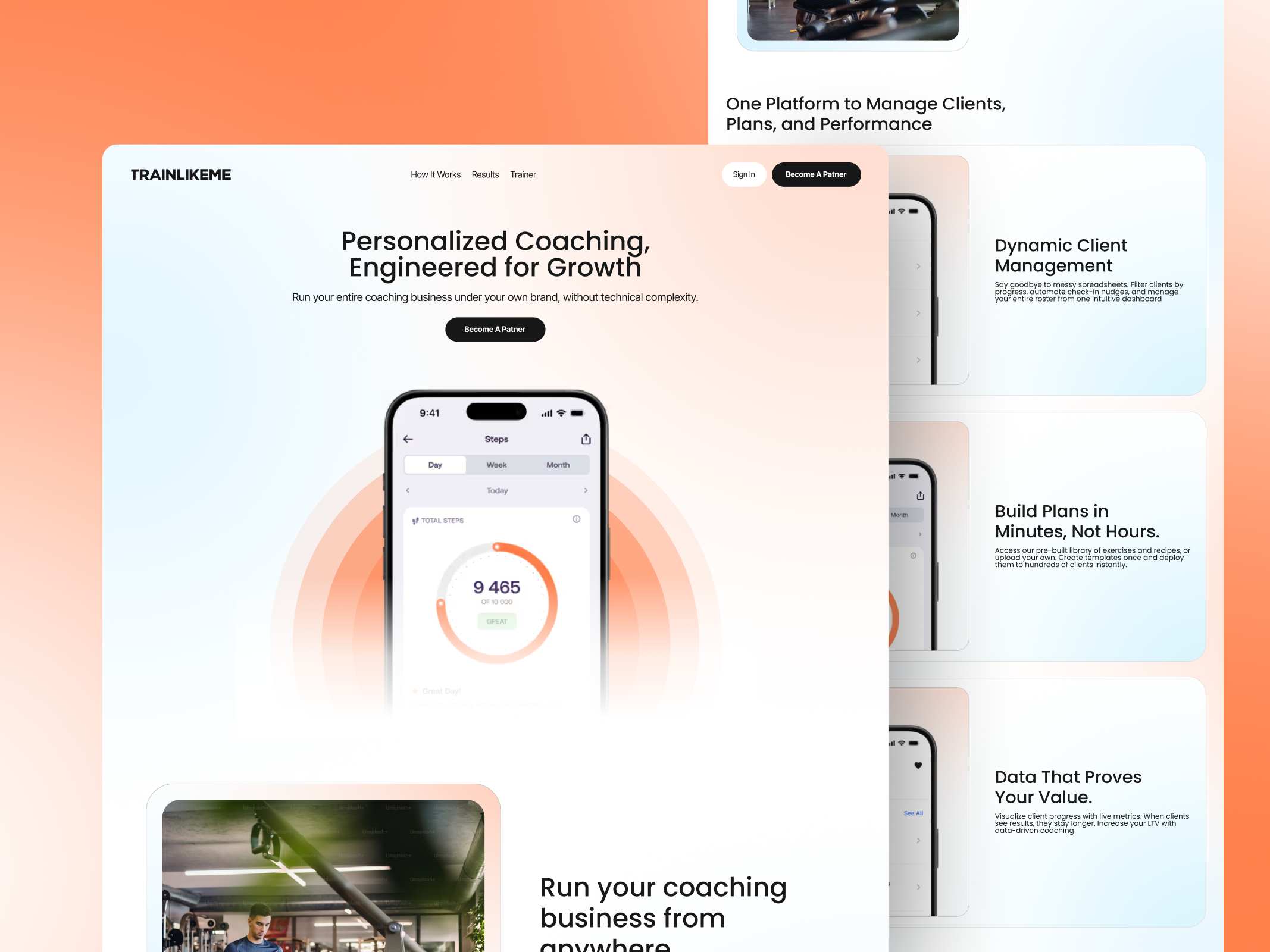 Fitness SaaS Landing Page — Coaching Platform UI 3d animation branding graphic design logo motion graphics ui