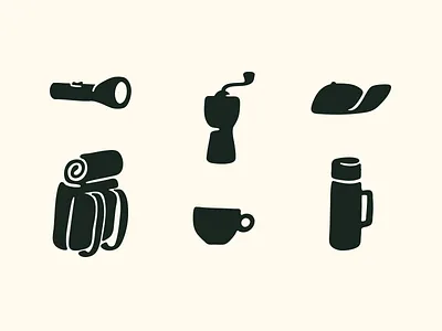 Dérive Coffee Roasters Iconography backpack brand branding coffee cup design flashlight fort worth graphic design grinder hat icon iconography identity illustration illustrator pictograms roaster thermos