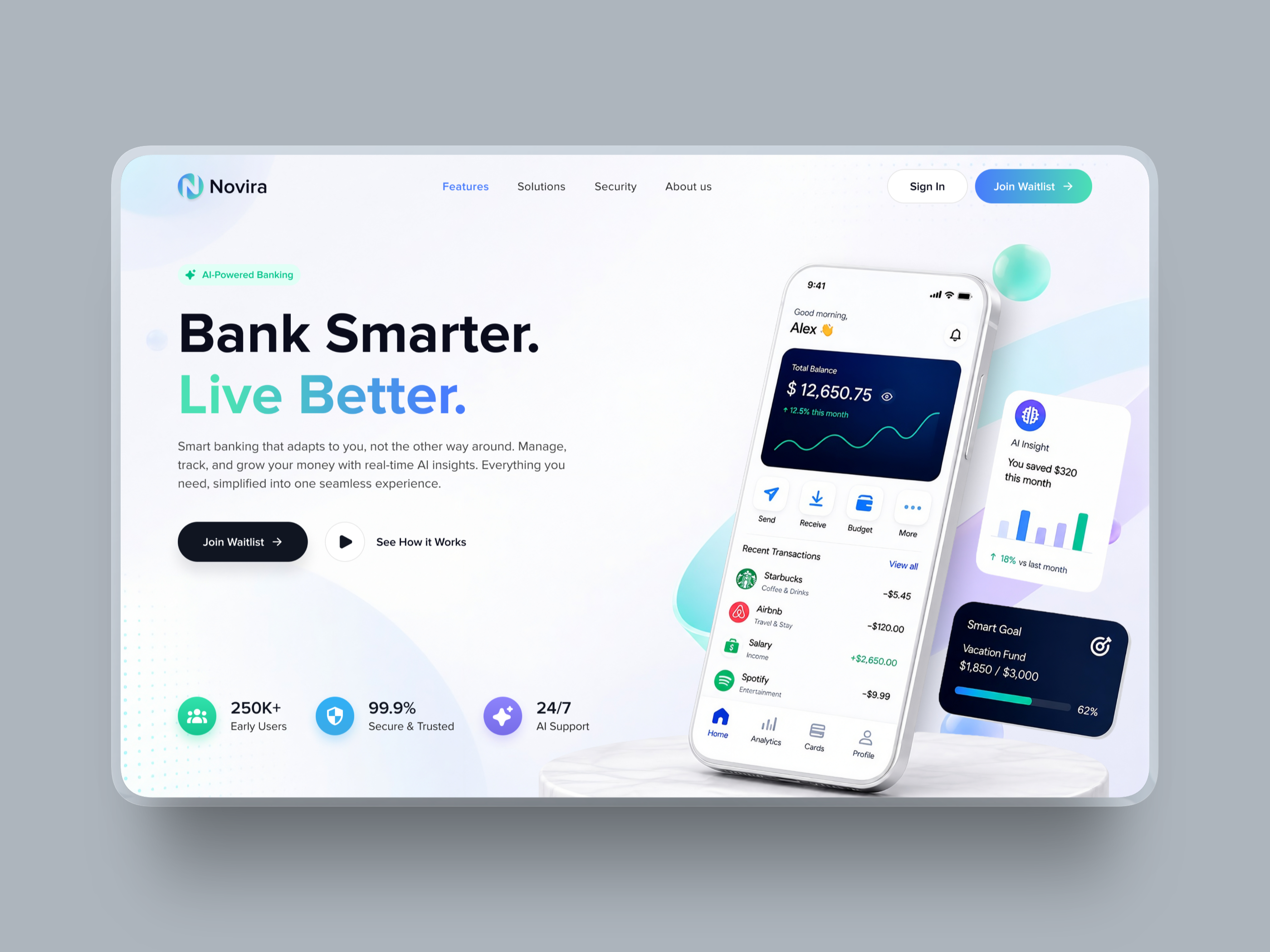 AI Mobile Banking App Landing Page Design | Fintech SaaS UIUX ai banking app landing page fintech ui interface landing page design mobile banking app product saas landing page service ui ux web
