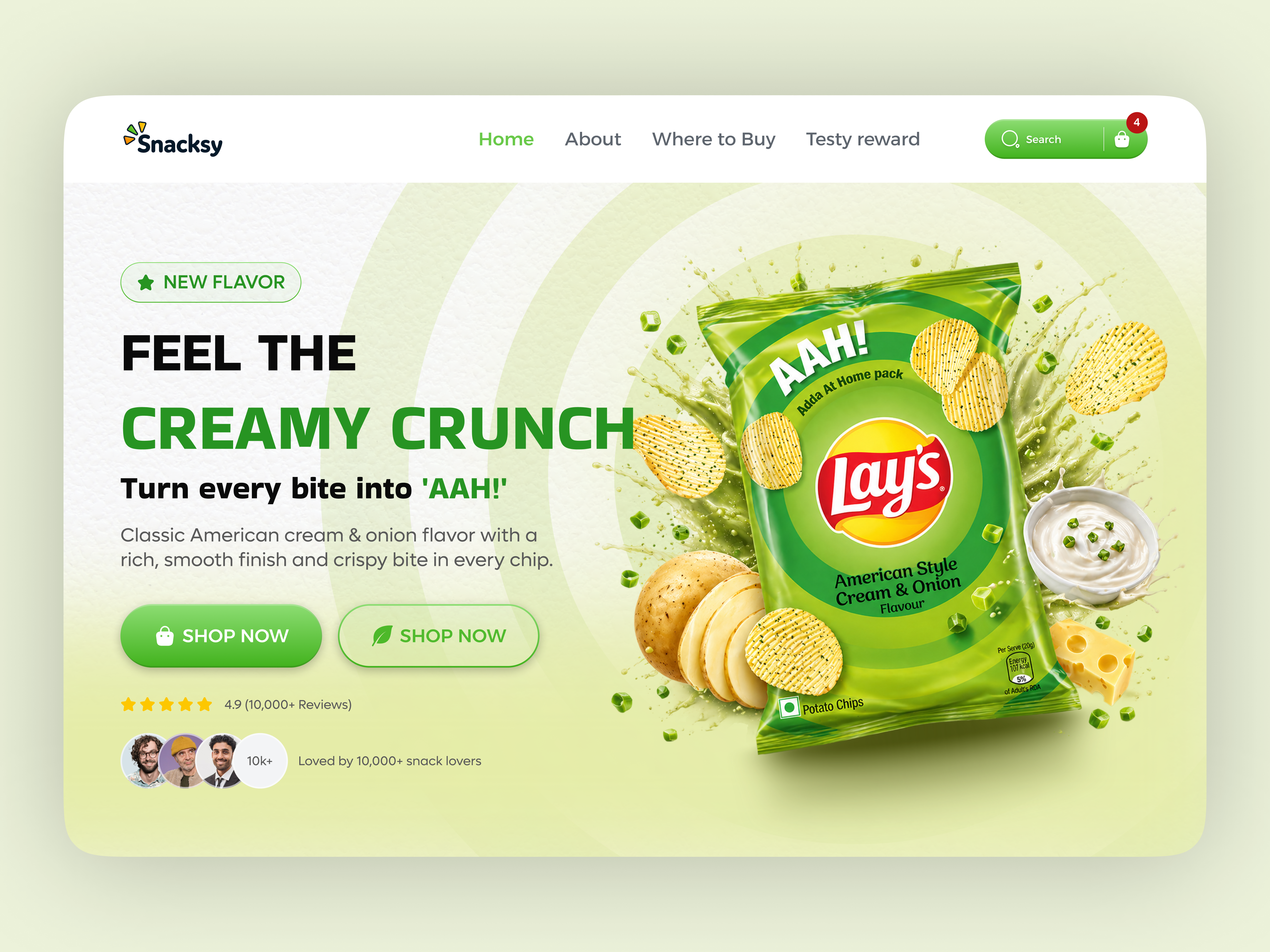 Snacksy – Creamy Crunch Snack Landing Page UI