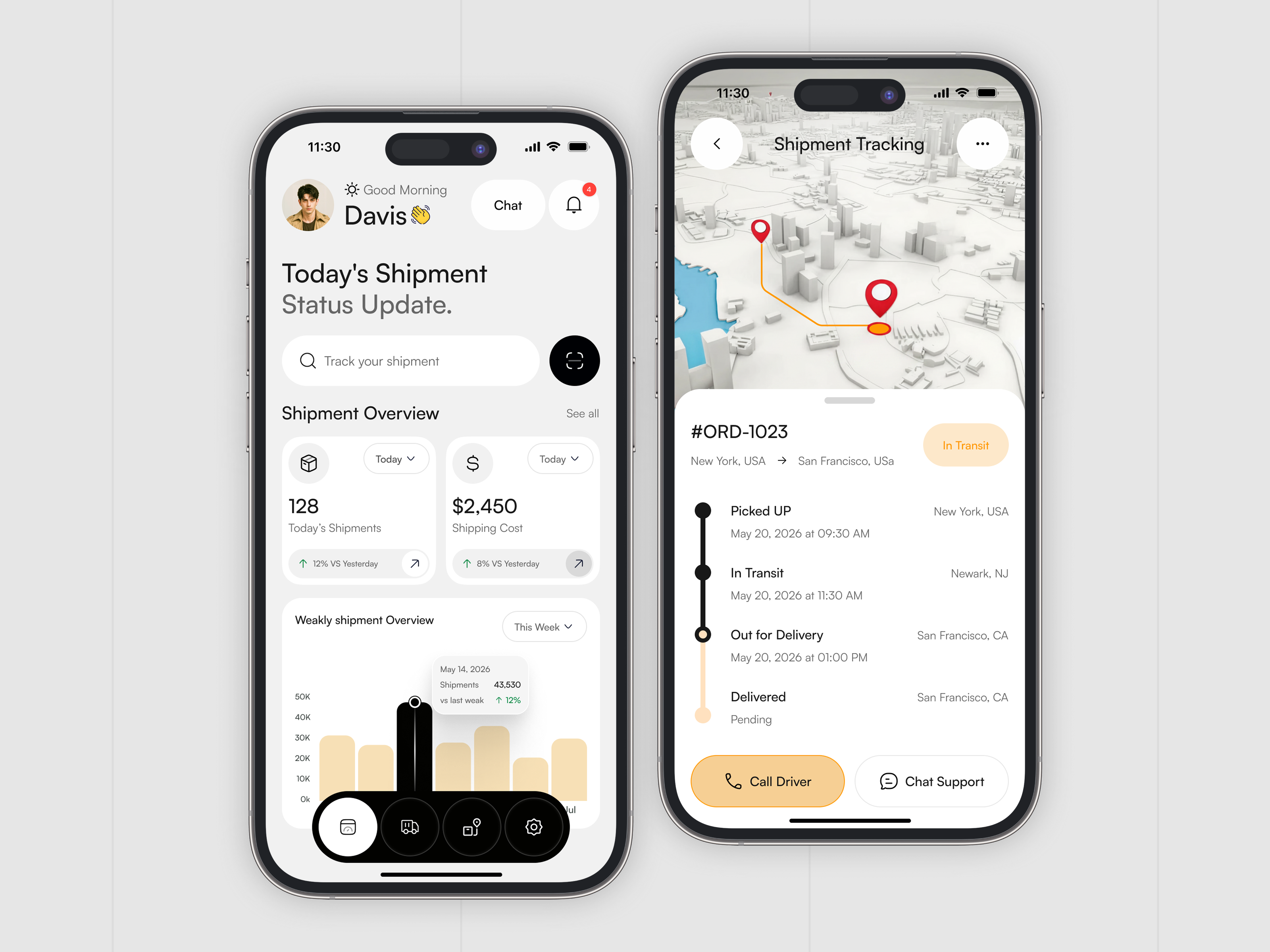 Smart Shipment Tracking App UI clean ui courier app courier management app delivery tracking ios logistics logistics app logistics delivery app mobile mobile app modern ui product design shipment shipment management shipment tracking ui design web