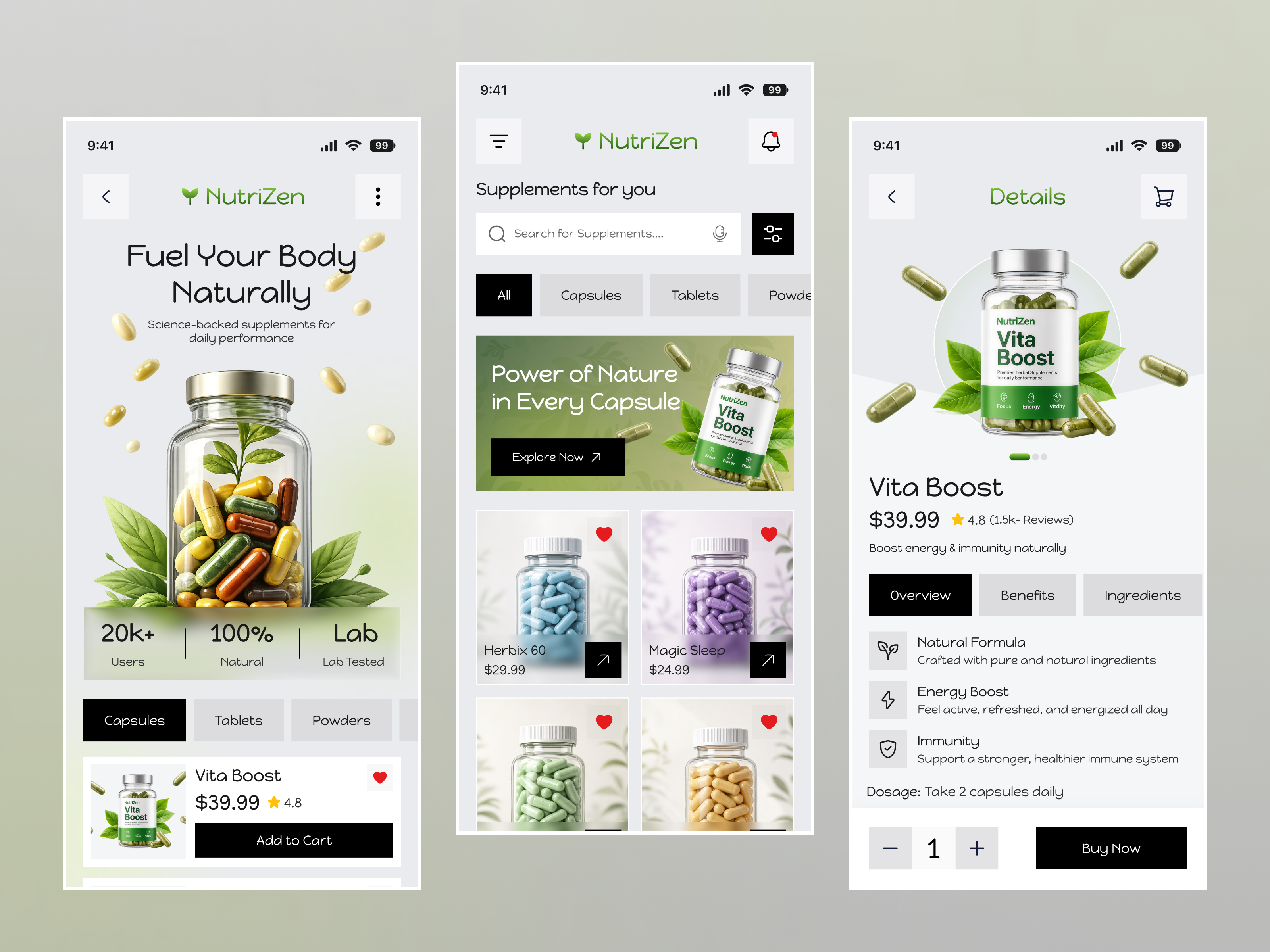 Supplements App Design – Modern E-commerce Experience