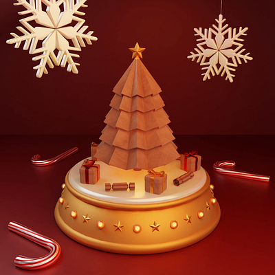 Xmas merry-go-round 3d animation blender candy cane christmas cracker illustration presents snow tree xmas