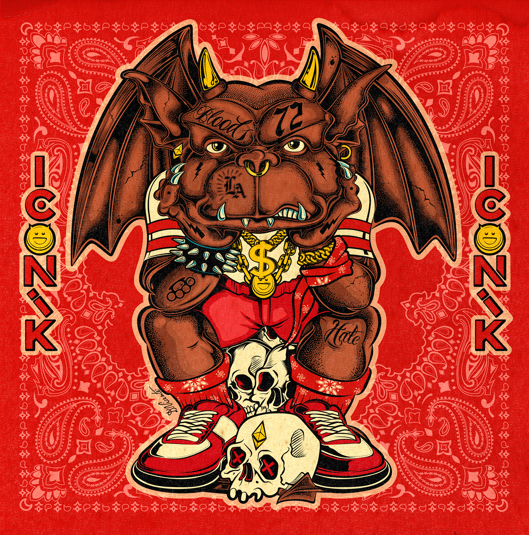 TEEN GARGOYLE #03 – BLOOD SIDE blood gargoyle cartoon art character design color illustration creature design david vicente digital art gargoyle illustration inking los angeles style lowbrow art pop culture art red gang retro style street art style street culture teenage gargoyle urban fantasy weird art