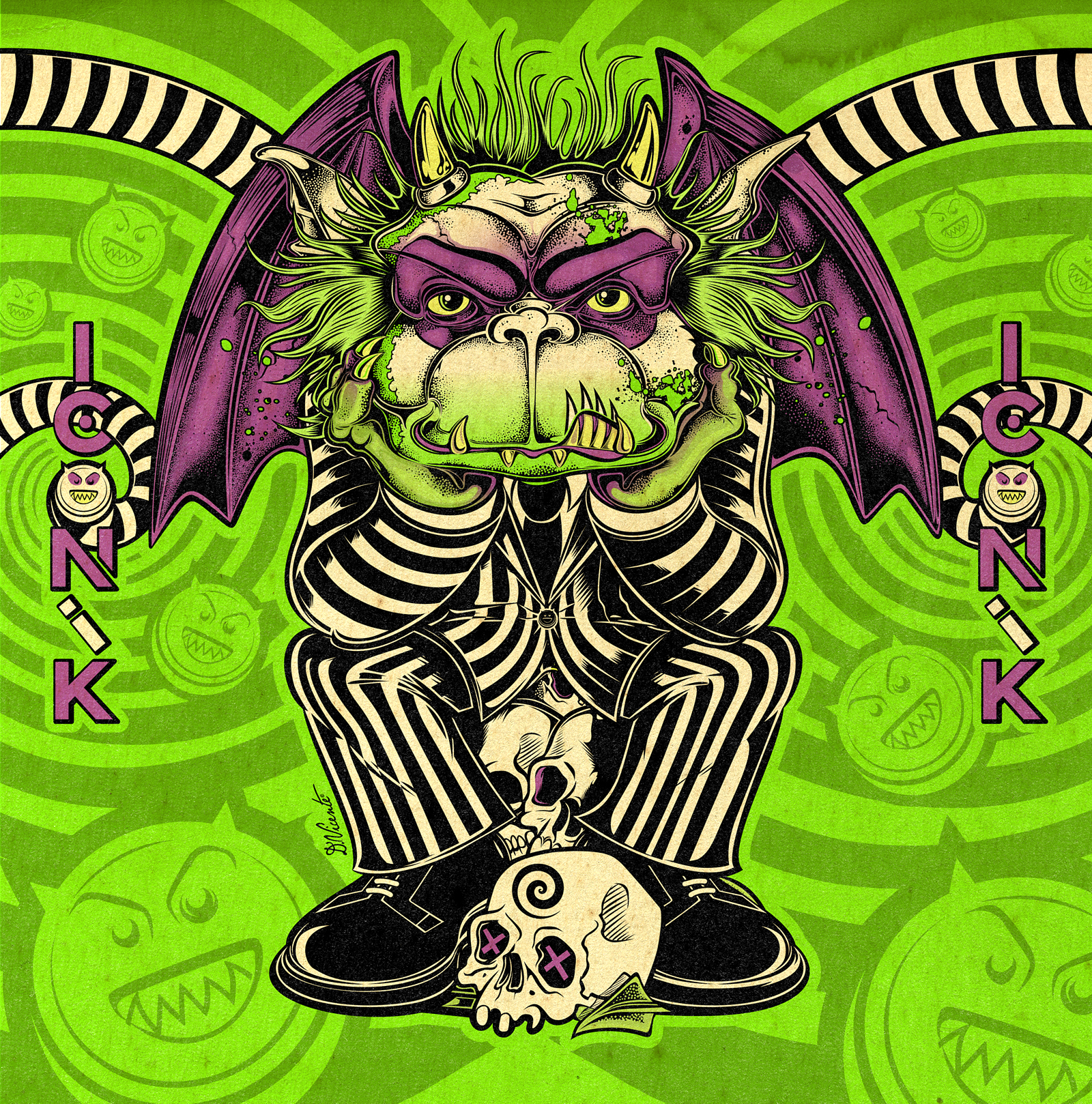 TEEN GARGOYLE #04 – BEETLEJUICE VIBES beetlejuice cartoon art character design color illustration creature design cult movie art david vicente digital art gargoyle gothic cartoon illustration inking lowbrow art monster art pop culture art retro style spooky art teenage gargoyle tim burton weird art