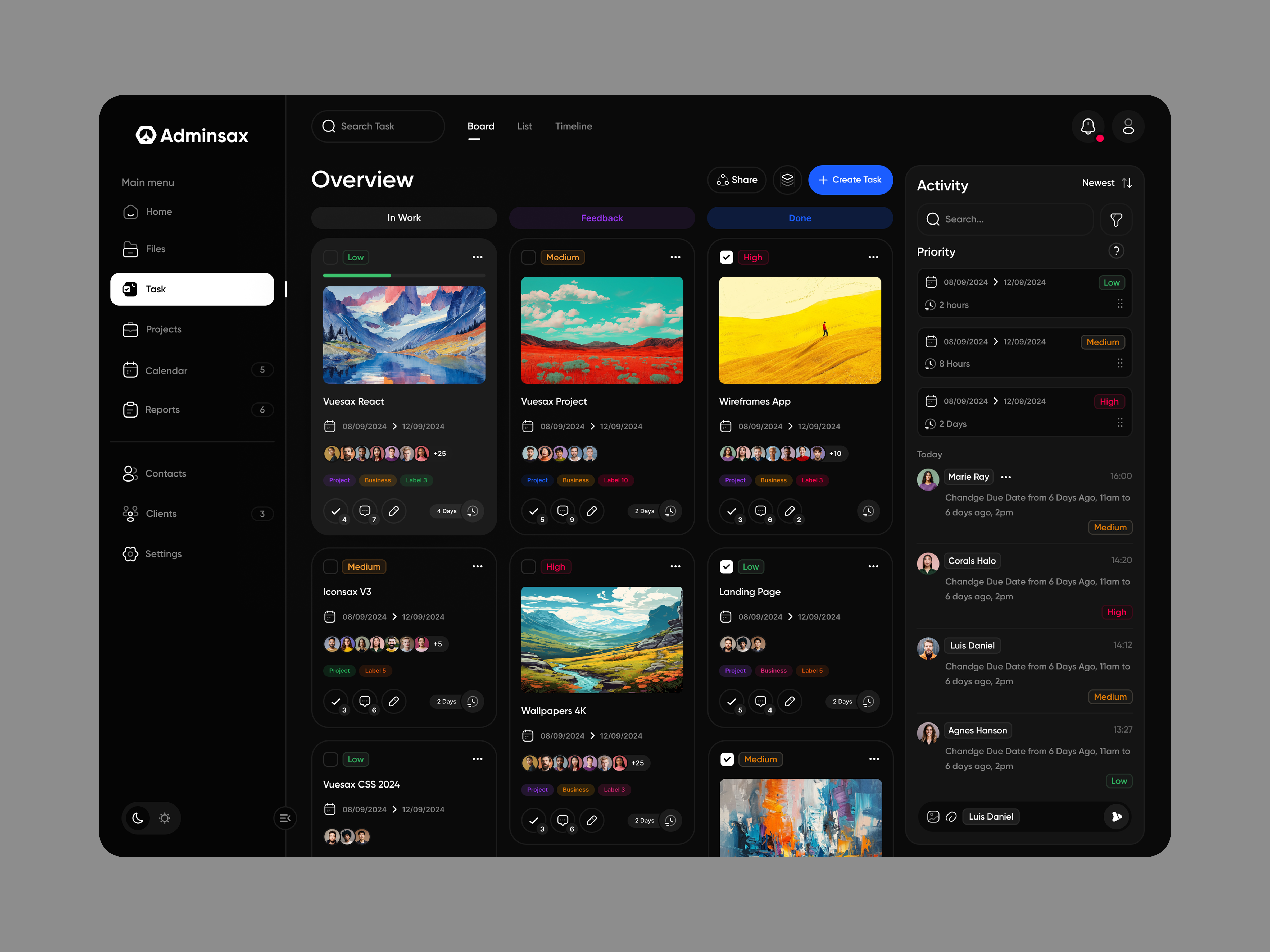 Vuesax Admin Task Dark Mode