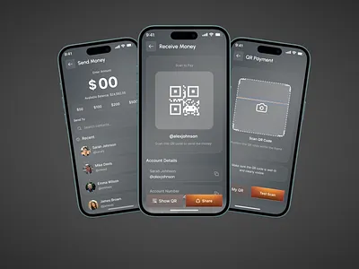 NeoBank Payments UI – Send, Receive & QR Flow app design banking app clean ui fintech fintech app minimal ui mobile app mobile ui modern ui neobank payment ui payments product design qr code receive money send money ui design uiux user interface ux design