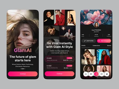 GlamAI — AI-Powered Beauty & Style App UI ai ai app app design artificial intelligence beauty dark ui digital beauty fashion app glam minimal ui mobile app mobile ui product design style ui ui concept ux web
