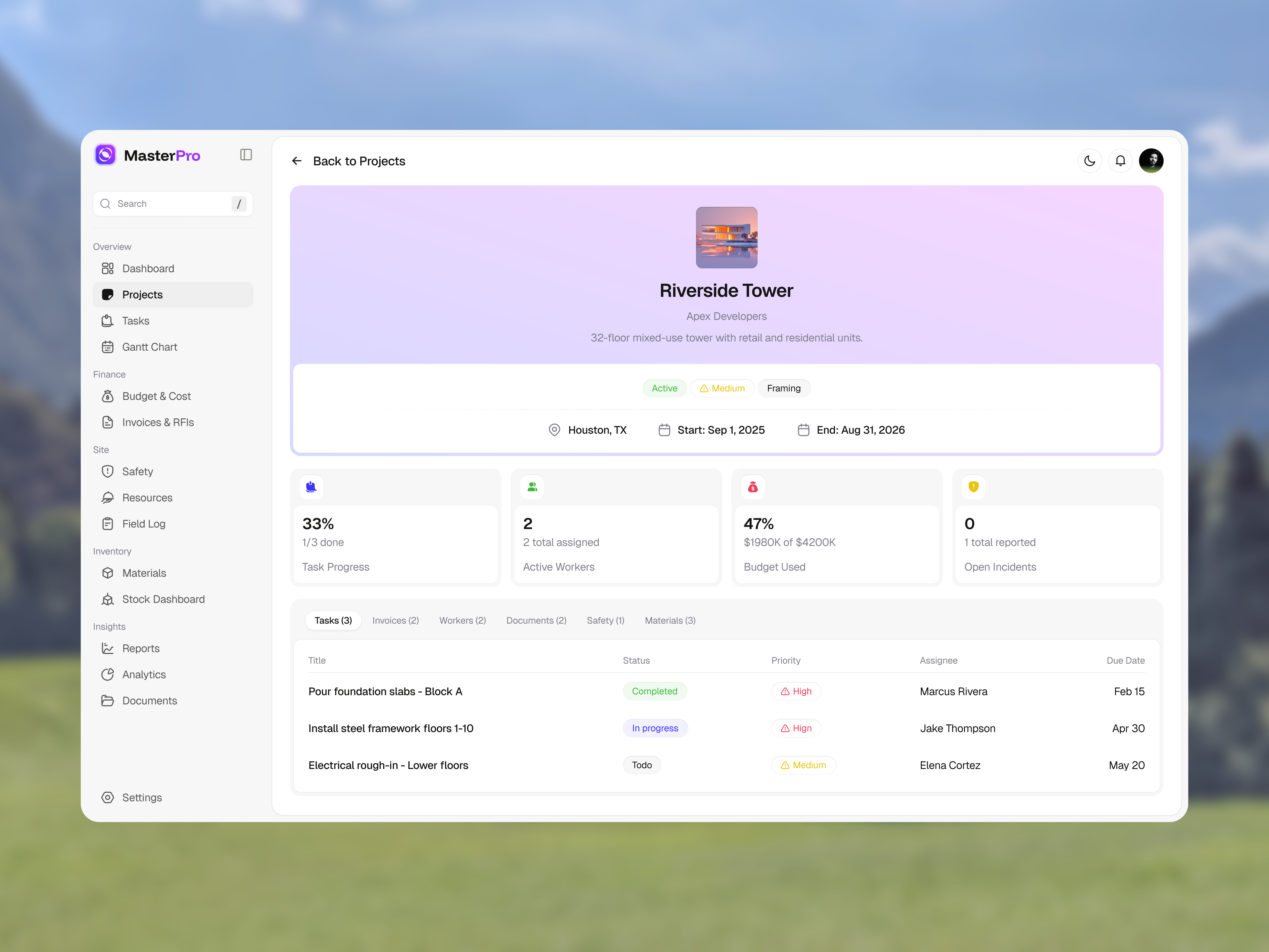 Construction Management Dashboard ai construction management dashboard design product saas service startup ui ux web website