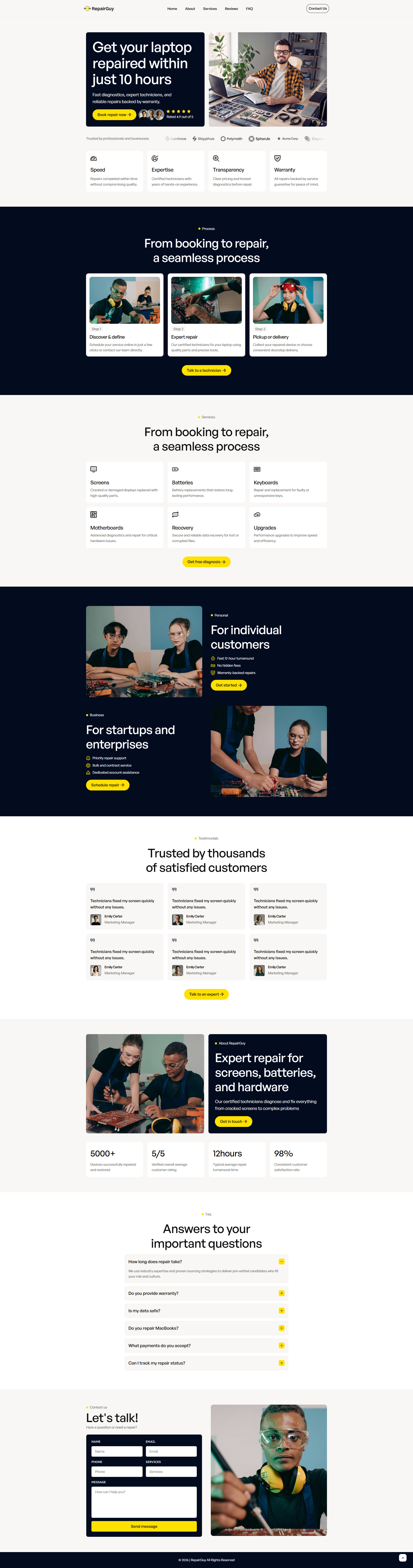 RepairGuy – Laptop Repair Landing Page Template computer repair computer repair service laptop repair