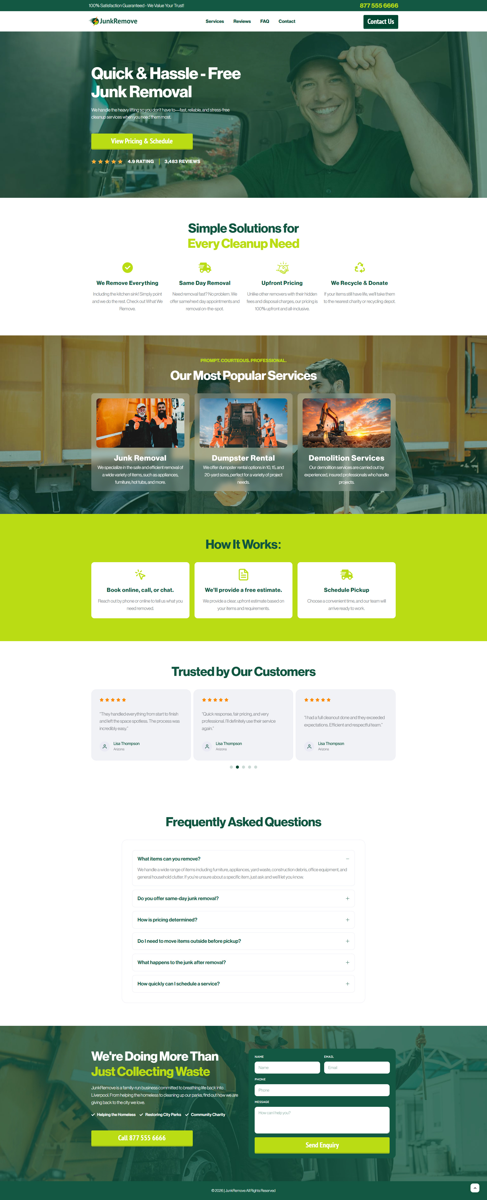 JunkRemove – Junk Removal Lead Generation Landing Page junk removal designs junkcleaner removal themes