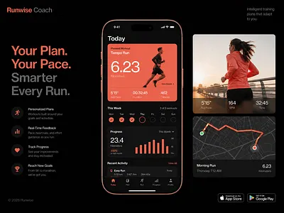Running Coach App UI Dark Mode Dashboard activity app design clean dark mode dashboard data visualization fitness app health ios map mobile app modern presentation running sports statistics tracker ui ux workout