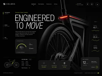 E-Bike Dashboard - High-Performance Dark Interface analytics app design automotive clean dark mode dashboard data visualization e bike electric bike interface minimalist mobility premium product design ride tracking saas tech ui ux web design