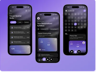 AI Powered Personalized Learning Platform Mobile App ai ai app app design dark mode e learning e learning app edtech education app glassmorphism ios app design learning app mobile app mobile app design online class online course online education startup app uiux