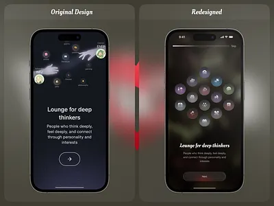 Dating Mobile App – Onboarding Screen ai dating mobile app app design best ui chat dark mode dating app ios design matching mobile app mobile app design onboarding online dating personality app personality match social media app ui design user interface ux design