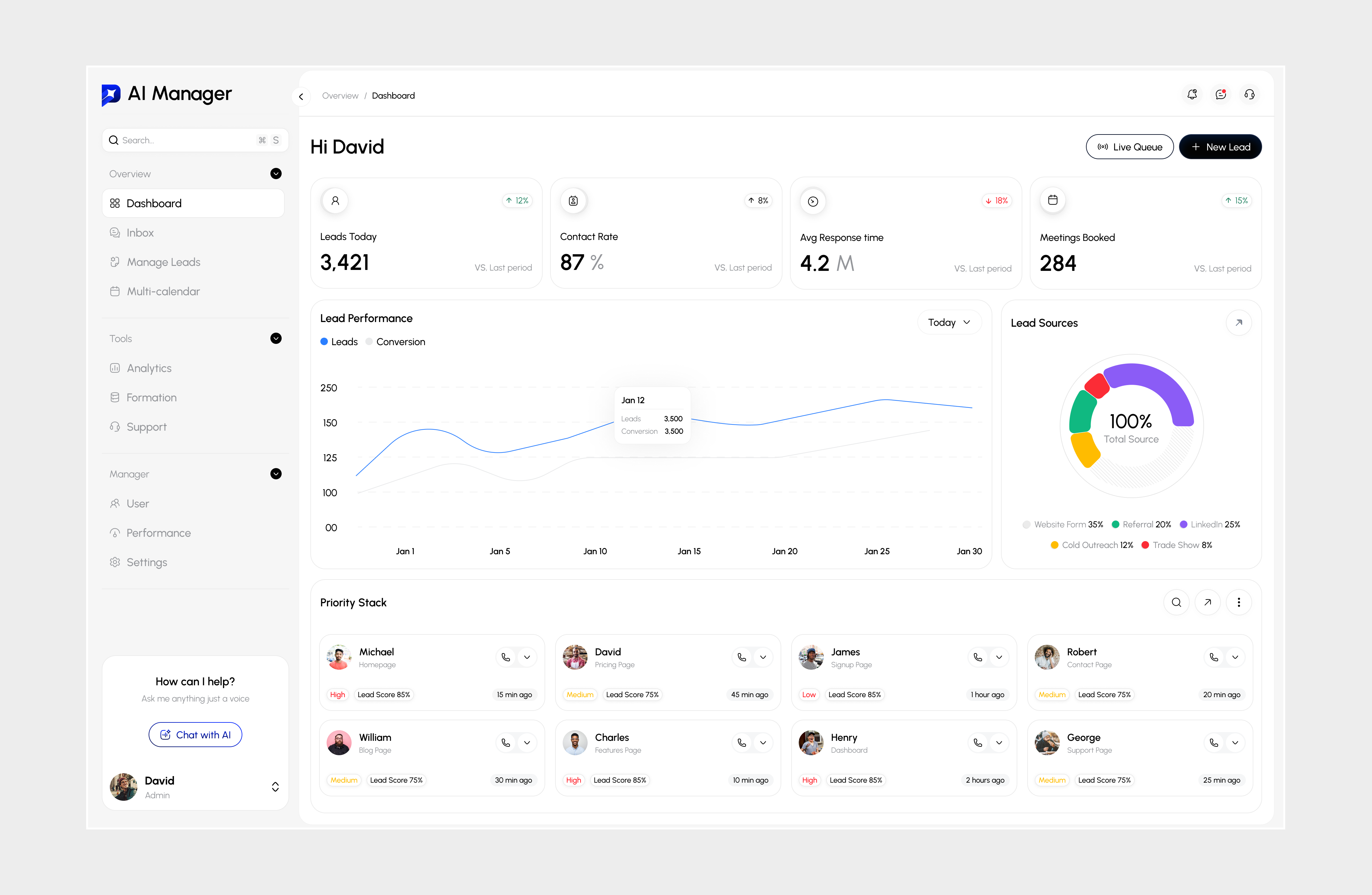 SaaS - Lead Management Dashboard ai ai agent ai saas dashboard b2b b2b web app crm dashboard lead management product design saas design saas product web app