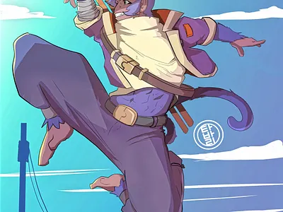 Wonsungi - Jump anime blue monkey doodle drawing illustration manga mtl graphics oc original character tabari wonsungi wonsungi art 타바리
