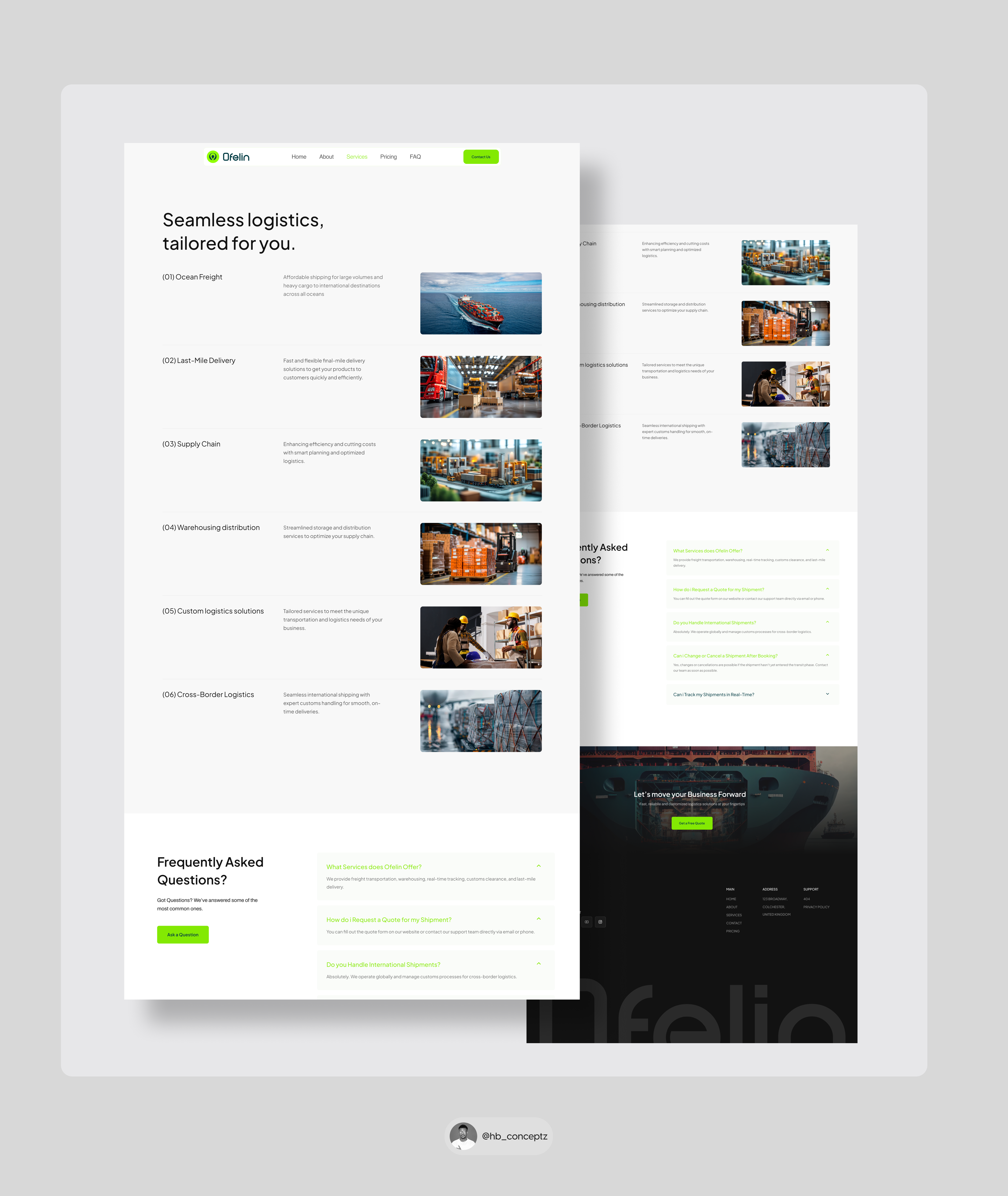 Shipment Services Page for Ofelin Website pment product designer shipment service shipment services shipping shipping website uidesigner uiux uiux designer ux designer