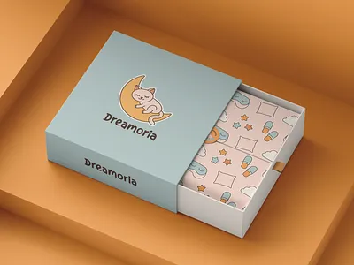 Box packaging with cute pattern for pajama branding box brand design brand designer brand identity branding cat clothing cute graphic design graphic designer illustration logo logo designer logomark logotype mascot packaging pajama pattern sleepwear