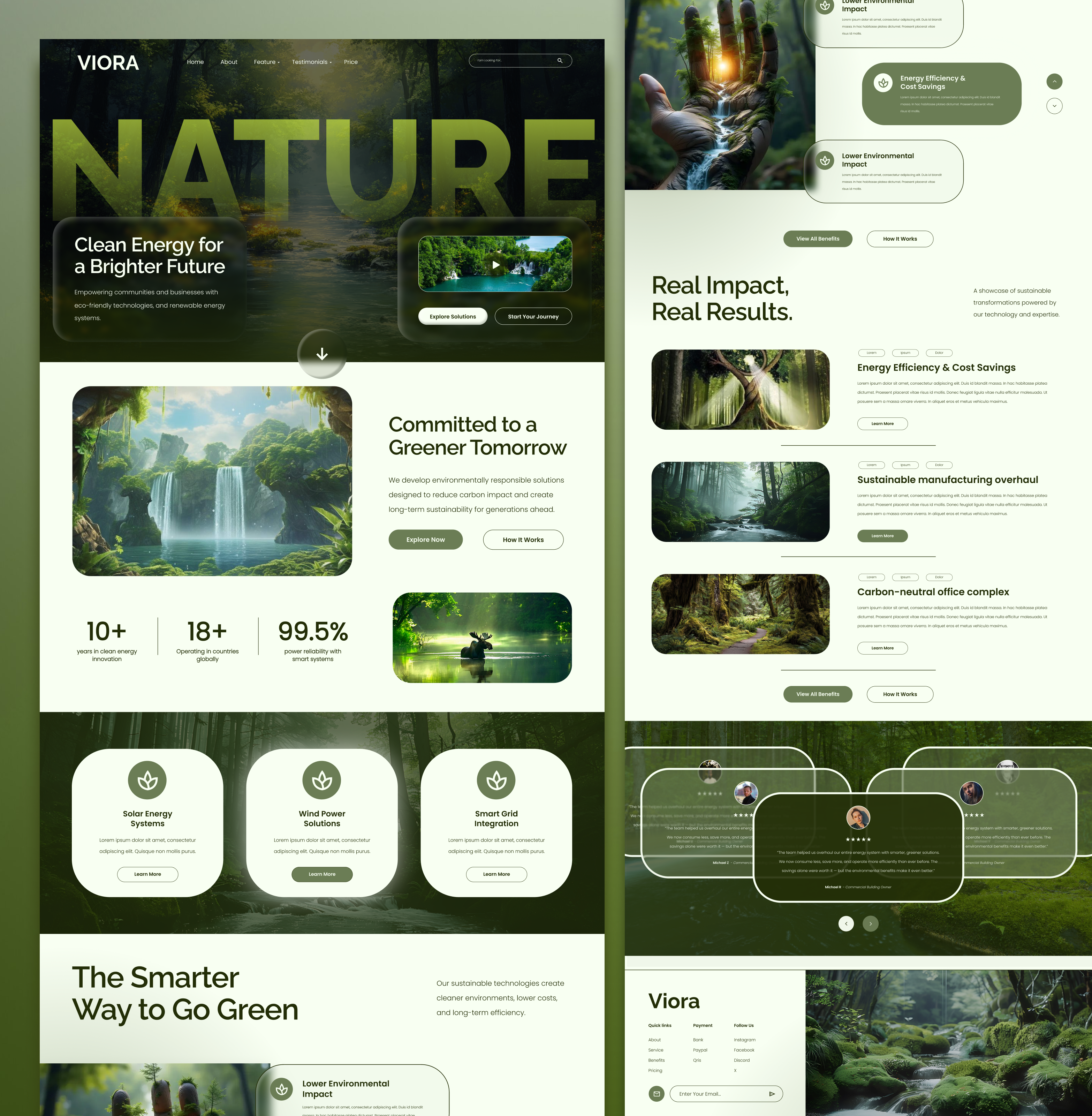 Nature-Inspired Clean Energy Website – ViOra cleanenergy dribbble figma greendesign landingpage sustainability uiux uxdesign webdesign websitedesign