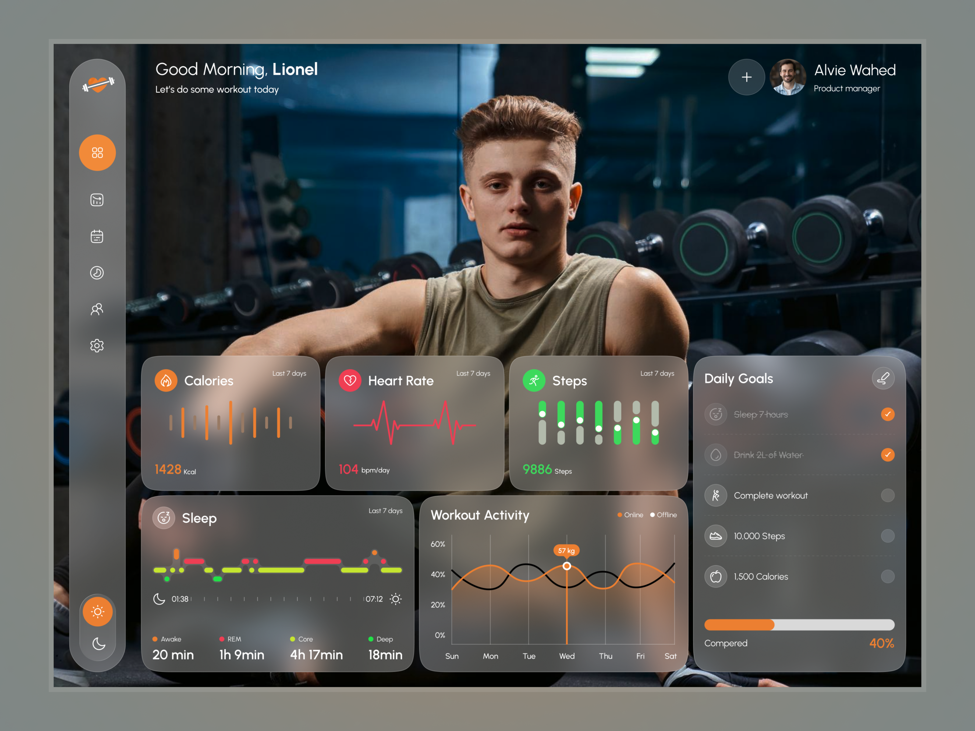 Fitness Dashboard UI – Smart Workout Analytics activity tracker app calorie tracker dashboard data visualization design for health dribbble figma fitness fitness app glass gym health tracking product design sports website ui ux website design wellness app workout