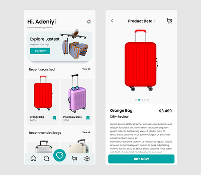 Traveling Bag UI App Design adobe xd figma ui