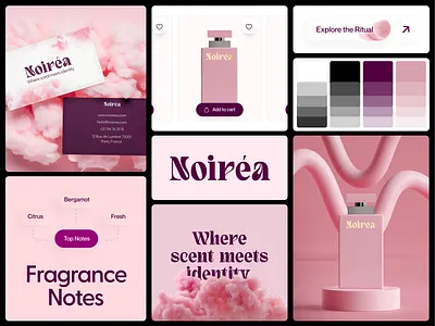 Noiréa Luxury Perfume Brand Identity brand identity branding dribbble shot ecommerce design editorial design fragrance brand landing page luxury branding luxury ui packaging design perfume branding perfume website premium brand ui design visual identity web design