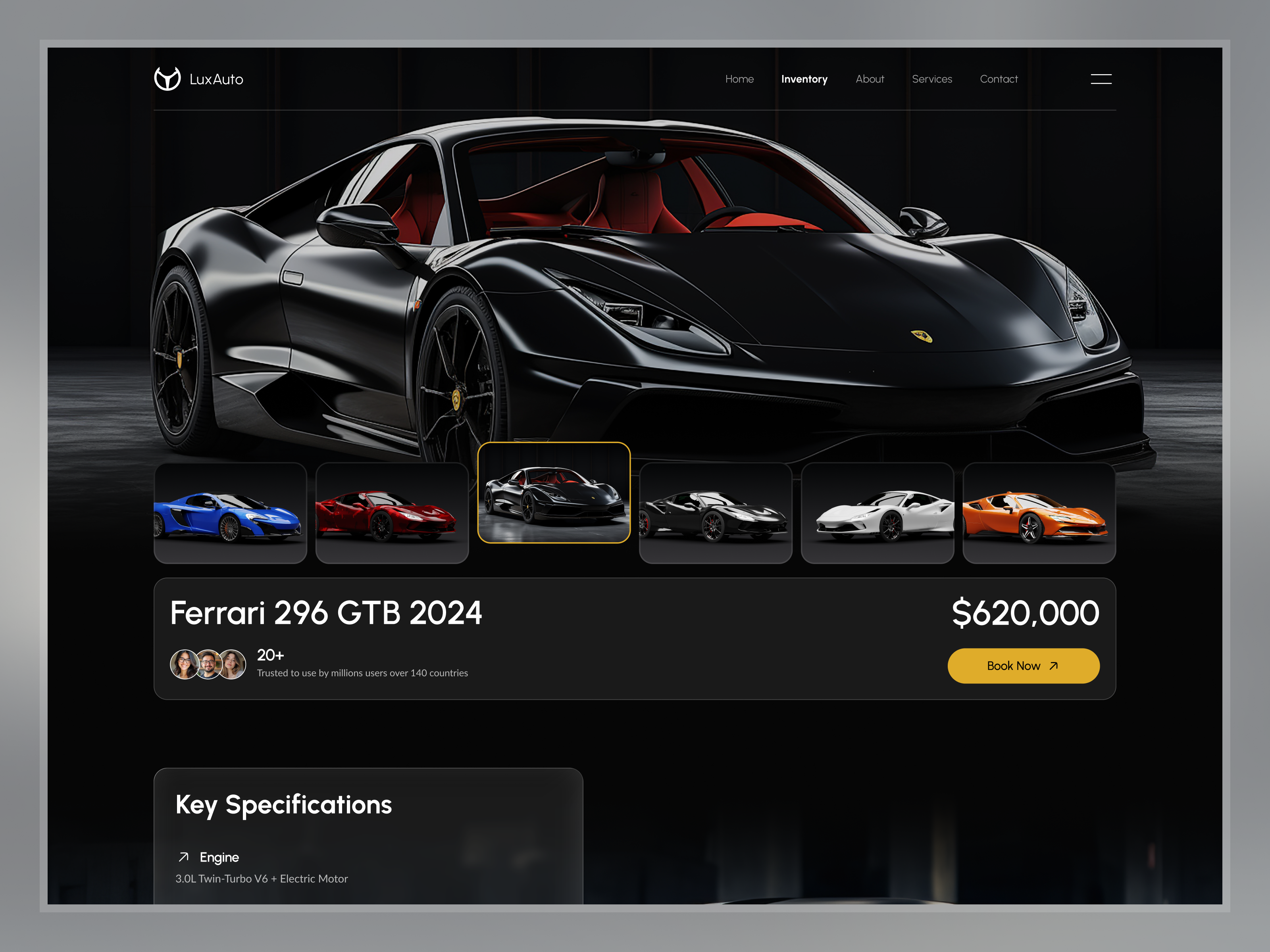 Product Overview Page — Luxury Automotive E-commerce UI