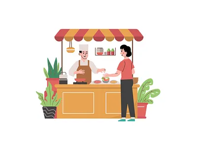 Food Stand Seller and Buyer at Local Market Animation advertising branding buyer cartoon colorful creative dailylife food foodanimation foodstall foodvendor localmarket market playful seller shopping socialmedia streetfood