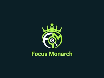 Focus Monarch Logo abstract logo app icon app logo company logo crown logo fm fm letter logo focus focus monarch logo icon king lettermark logo logo design mark minimal logo monarch monogram target target icon