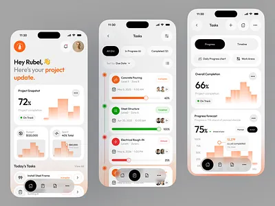 Construction Management App app app design construction construction app construction management design digital construction ios management mobile mobile app modern ui progress tracking project management proptech proptech startups real estate app ui ui design web