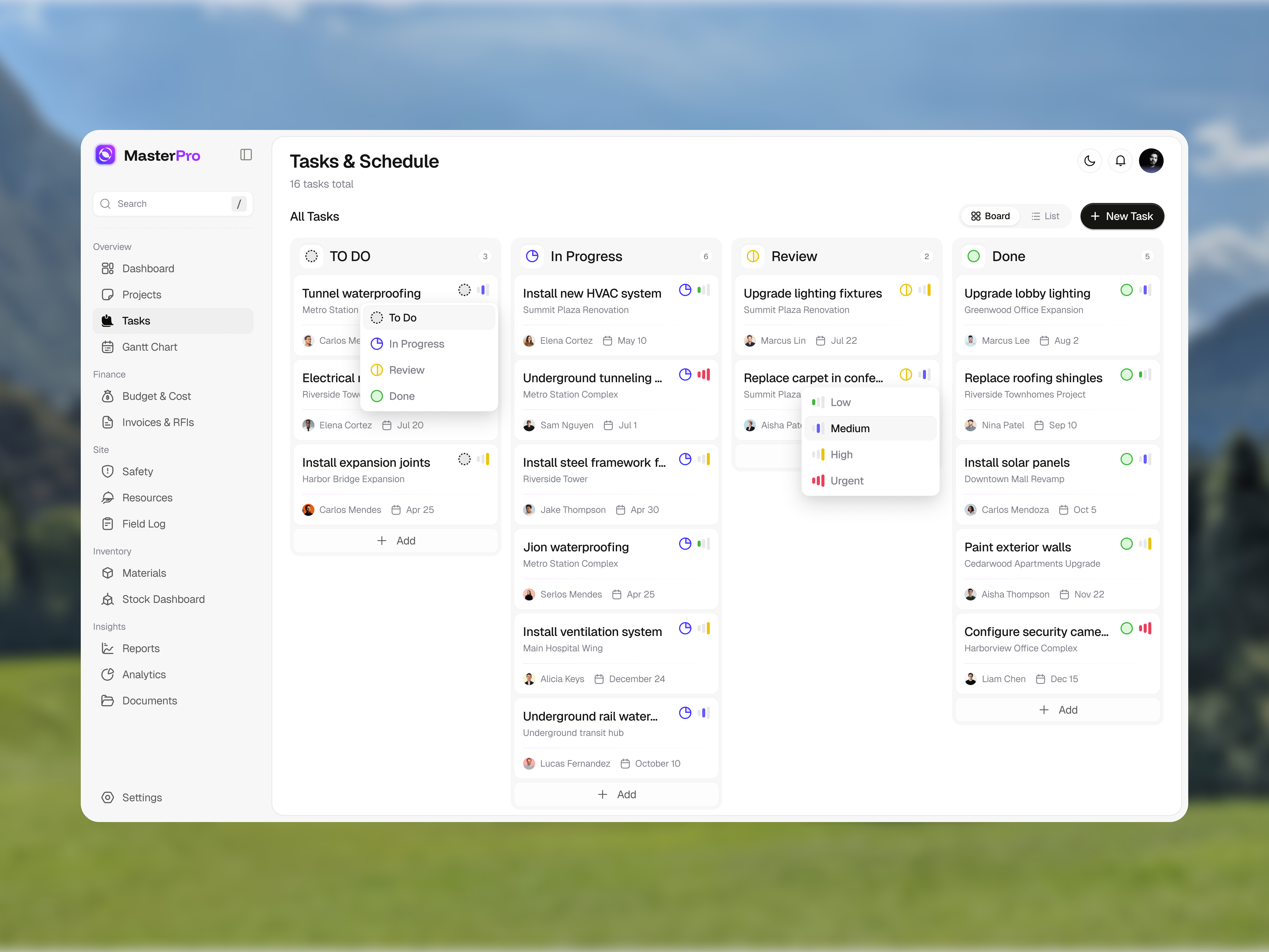 Construction Management Dashboard ai construction management dashboard design interface product saas service startup task management ui ux web