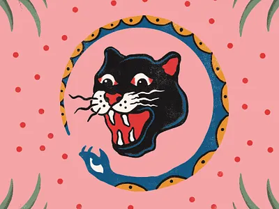 PANTHER & SNAKE artwork branding folk art graphic design illustration naive art panther panther tatoo retro design vintage vintage design