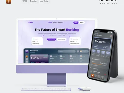 Smart Banking Website + Mobile App UI app design app ui banking app clean ui dashboard fintech fintech app landing page mobile app mobile ui modern ui neobank product design responsive design ui design uiux user interface ux design web design website design