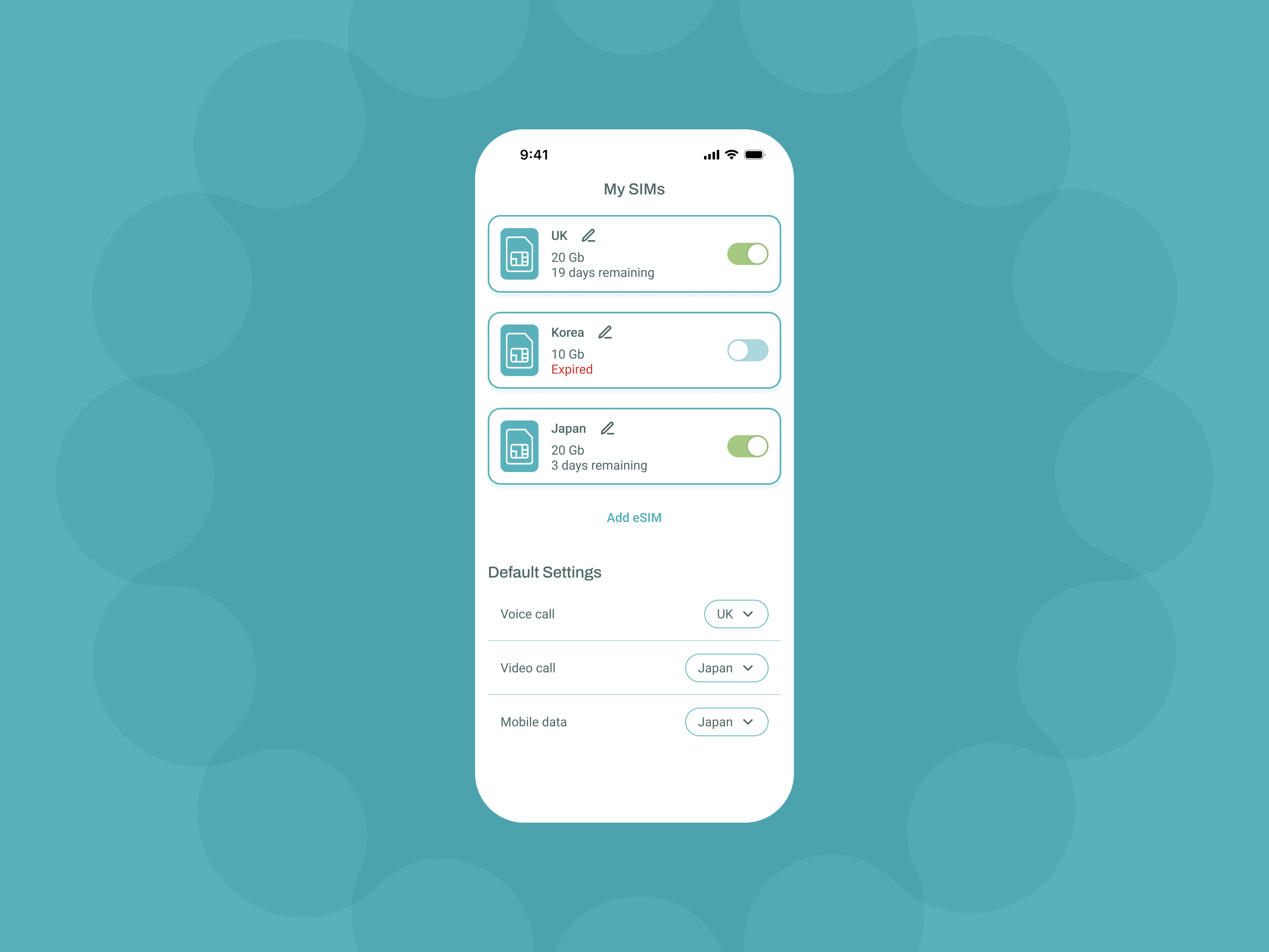 Daily UI 007 - Settings dailyui esim figma mobile data product design settings sim ui ux