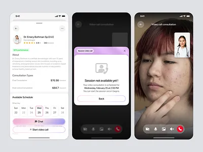 Telehealth Consultation Mobile App: Booking & Video Call app design booking and video call consulting doctor health consulting healthcare healthcare app medical medical booking mobile app mobile app design mobile design online consultation online consulting product design saas second opinion uiux web app web app healthcare