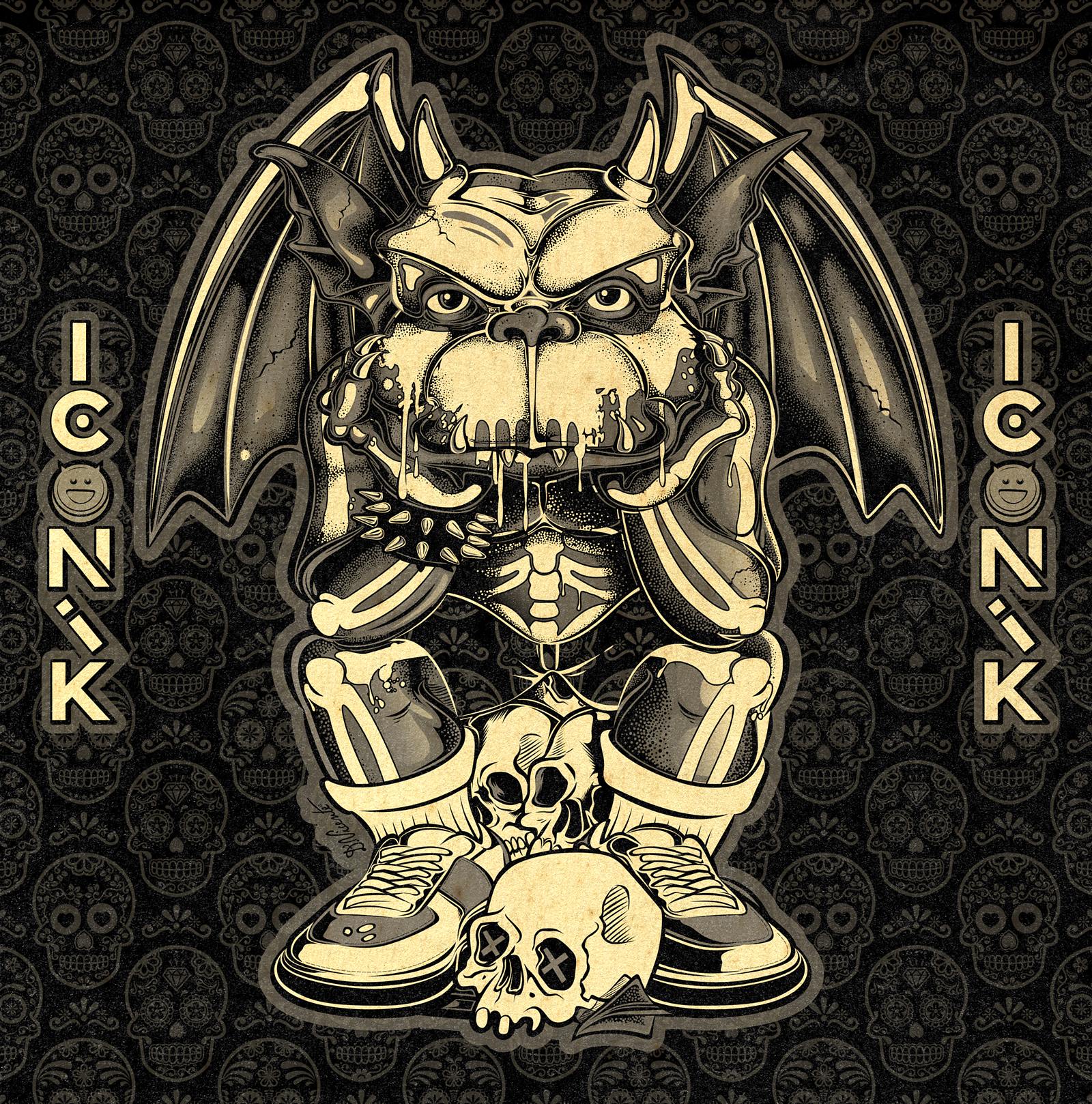 TEEN GARGOYLE #06 – DÍA DE MUERTOS black and white art cartoon art character design creature design dark art david vicente digital art digital illustration día de muertos gargoyle gothic art illustration inking lowbrow art mexican inspired pop culture art skull art spooky art teenage gargoyle weird art