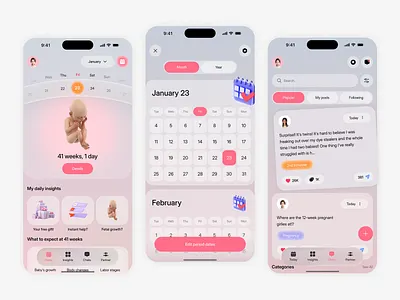 Pregnancy And Period Tracker mobile App app design baby countdown calander cycle tracker health app home paege mobile app mobile ui pregnancy journey pregnancy planner pregnancy tracking app tracker app web women