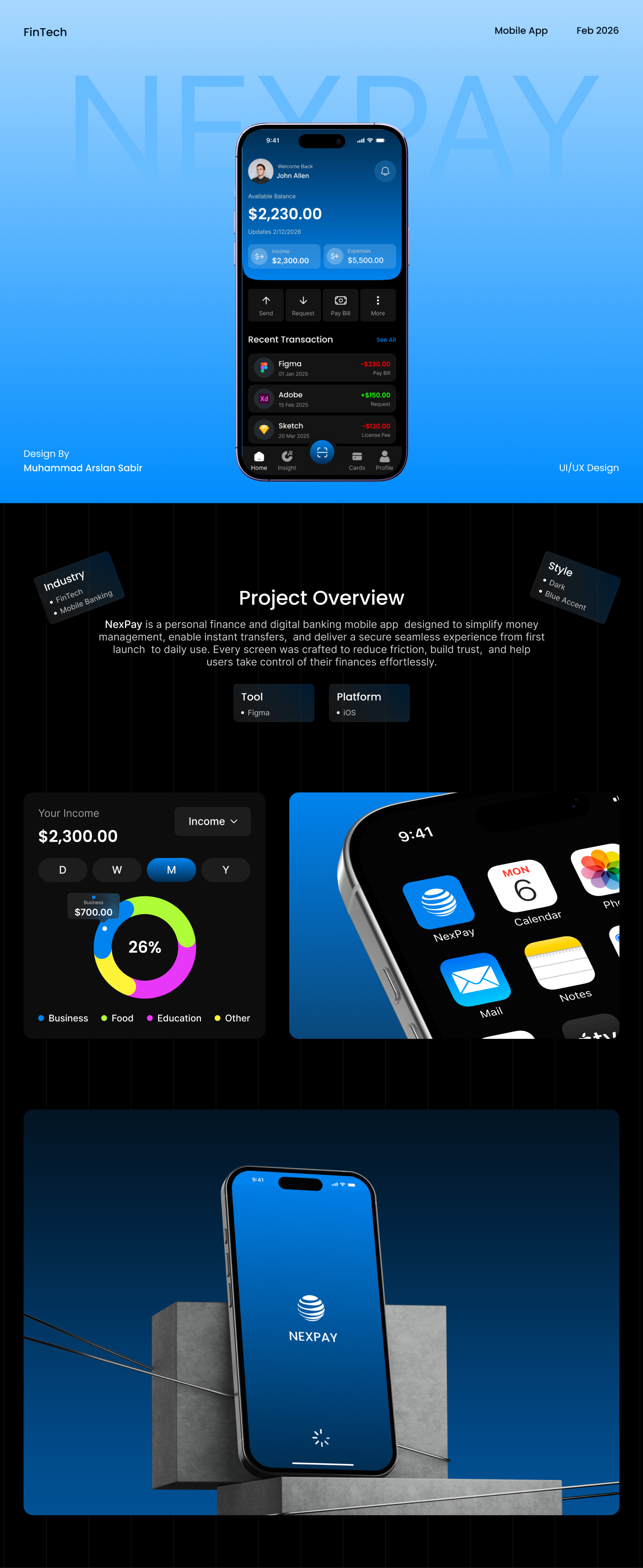 NexPay — FinTech Finance Mobile App | UI/UX Case Study banking app ui dark ui digital wallet ui figma finance app design finance dashboard finance mobile app fintech app fintech app case study fintech app ui fintech case study fintech mobile app ui ios app design mobile app design mobile ui design onboarding ui payment app ui ui design ui ux ux design