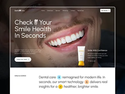 AI Dental Care Landing Page with Smile Scan Feature ai interface clean layout crevio dental website healthcare ui hero section landing page medical landing page minimal design modern ui product design saas design ui design ux design web ui