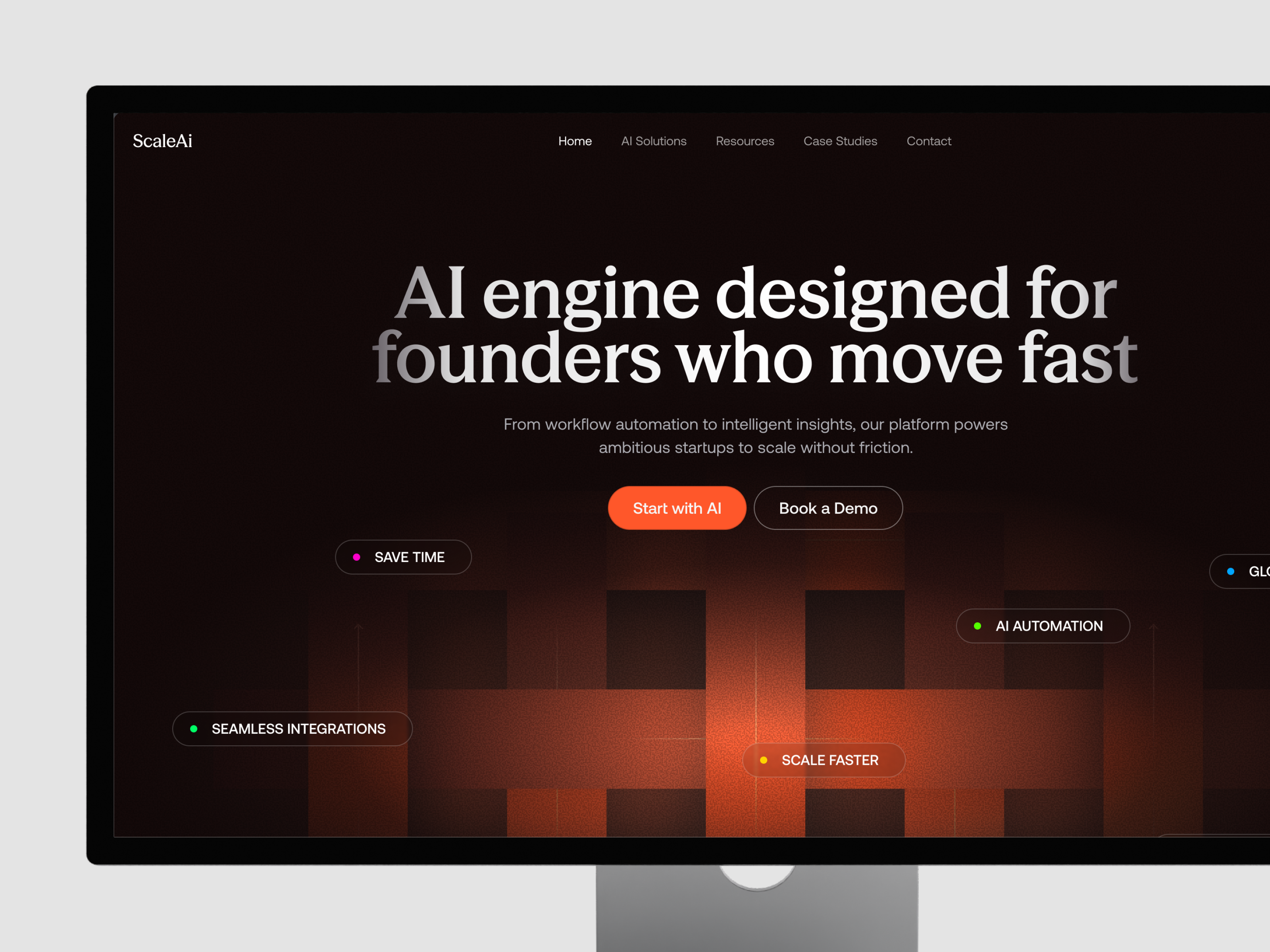 Website for Founders - ScaleAI ai design figma design founder website gradients hero section minamilsm minimal modern interface startups websit ui ux web design