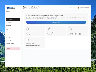 Student Dashboard - Counsellor's Information ai app dashboard design edtech generate minimal mobile school student tool ui ux web