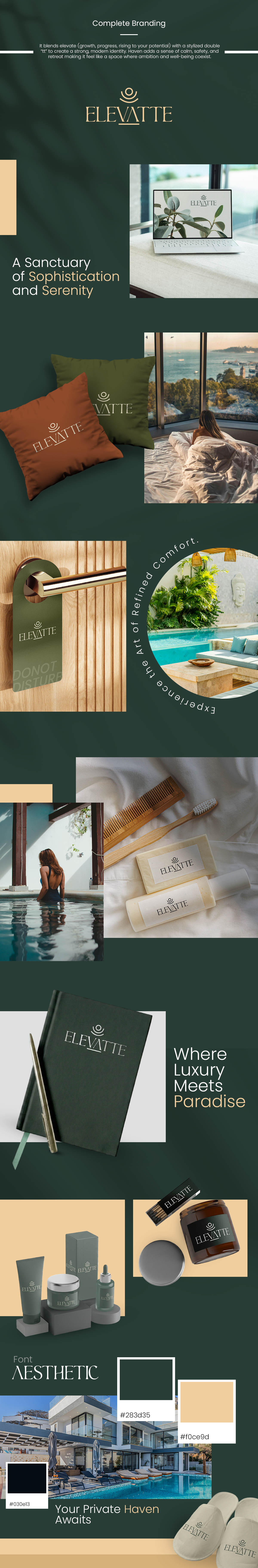 Elevatte Wellness Retreat Branding brand brand guide brand startegy branding color graphic design high end logo luxury minimal retreat social media spa stationery typography wellness
