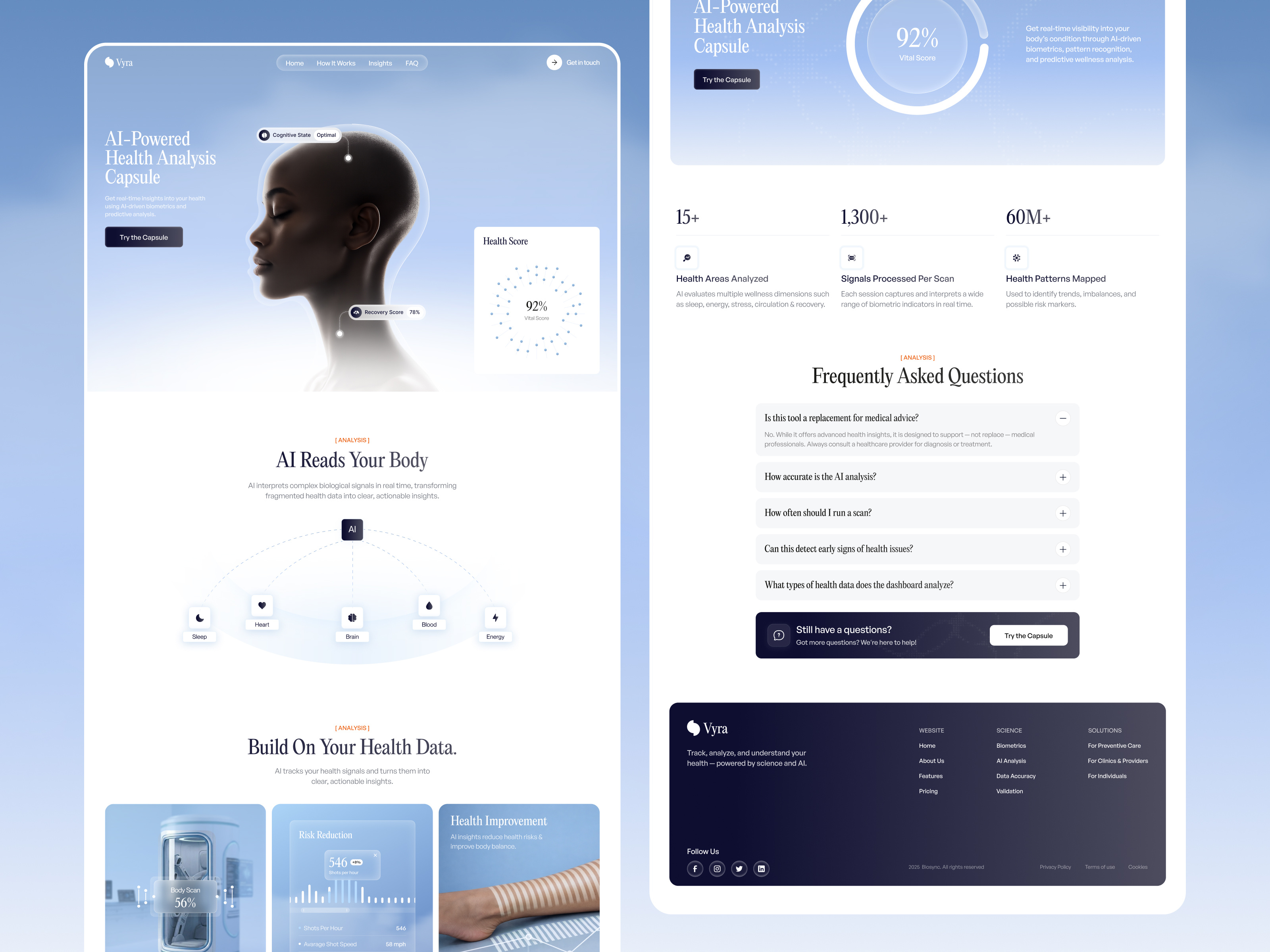 Example of Website design for Vyra - AI-powered health analysis platform