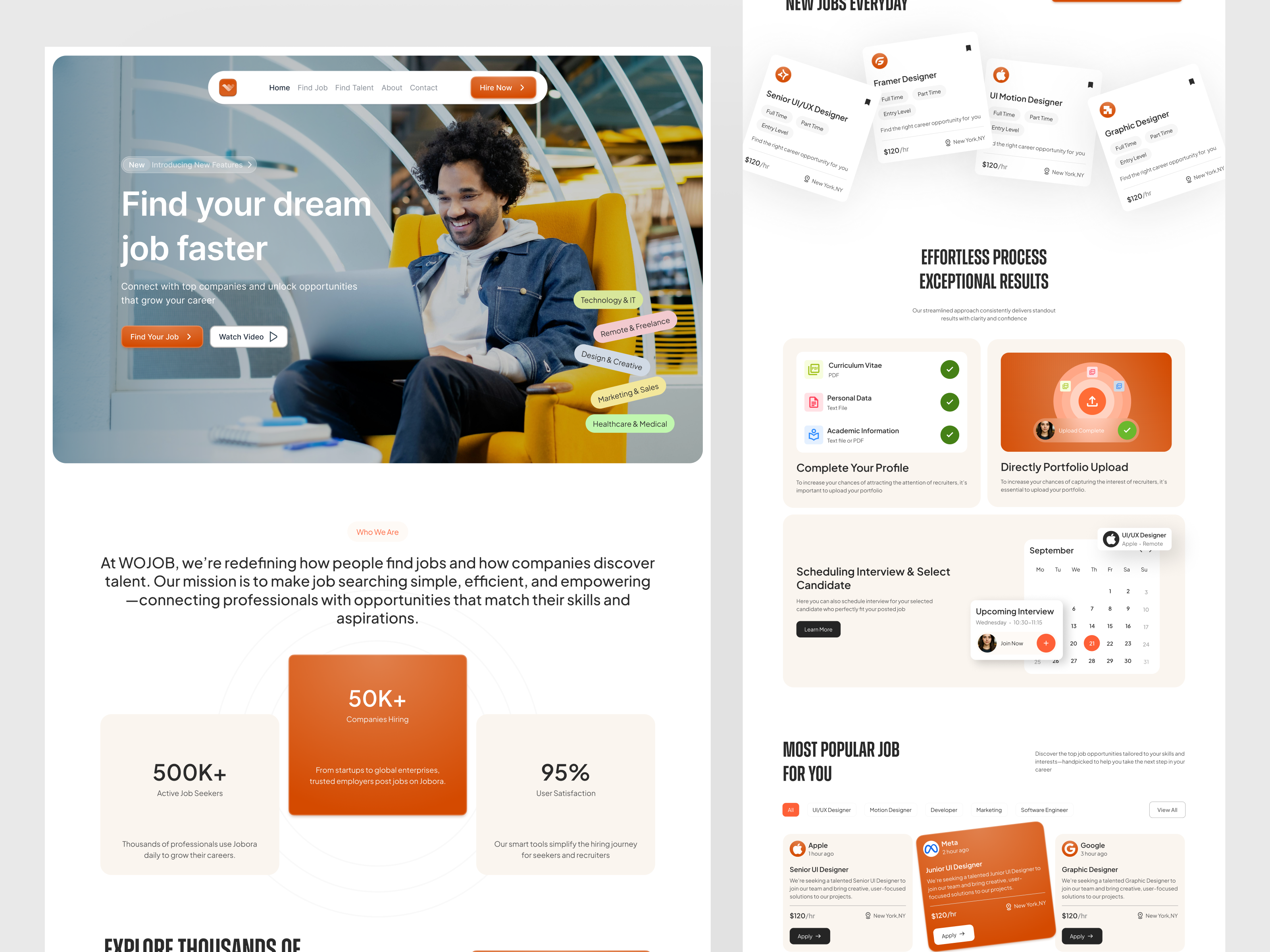 Wojob — Job Finder Website Design ai job finder landing page career website design employers employment hiring platform ui homepage job board job finder website job portal ui design job search website landing page recruitment agency website design